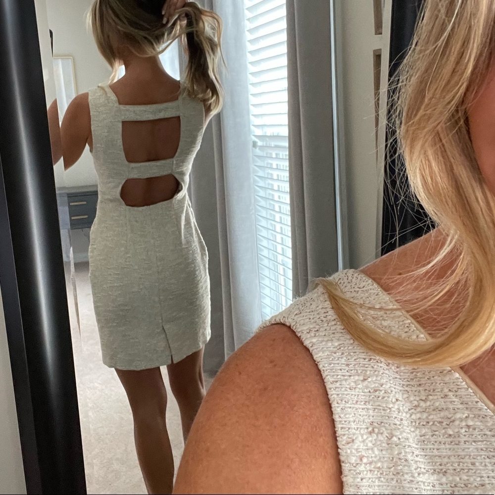 COPY - Cream & Gold Tweed Dress - Size Small - Back Cutout. Classy-Holiday Fore…